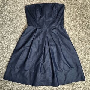 Trina Turk navy pleated bodice strapless fitted jumper mini dress women’s size 6
